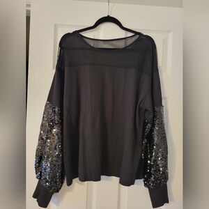 XL Black Top with Sequin Sleeves